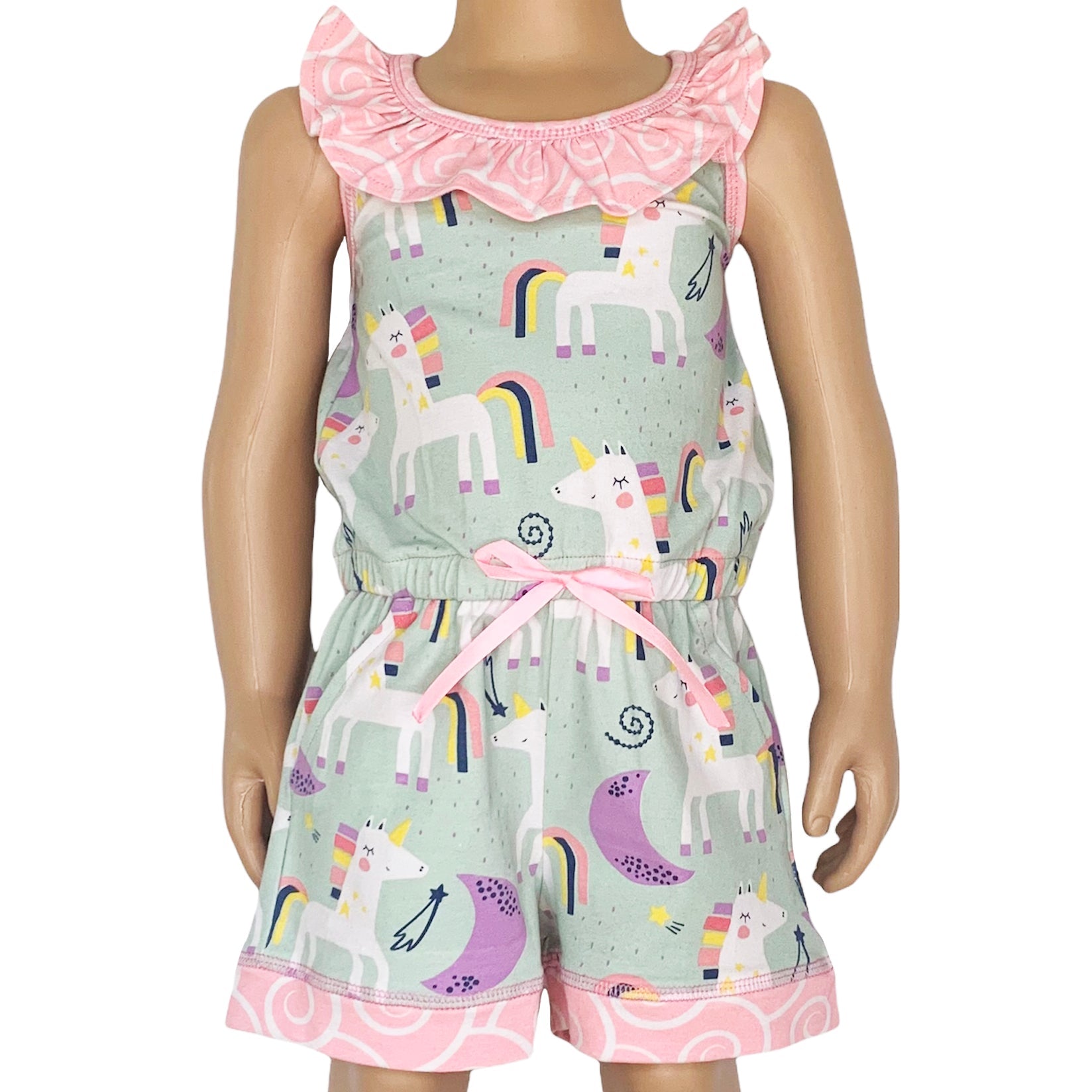 AnnLoren Little & Big Girls Jumpsuit Magical Unicorn Rainbows Spring Romper-0