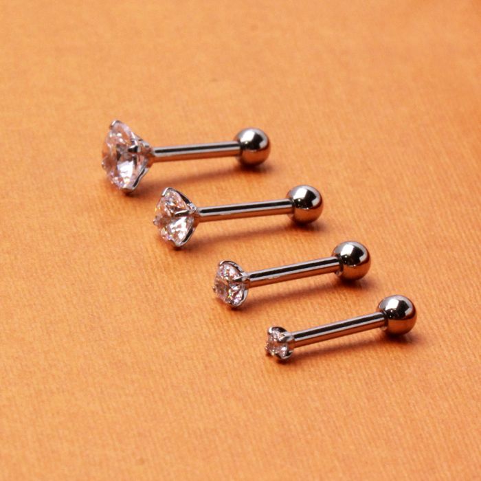 316L Stainless Steel Prong Set CZ Triple Helix / Cartilage Earring-1