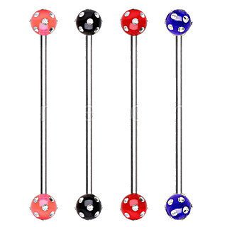 316L Surgical Steel Industrial Barbell with UV Acrylic Multi Gemmed Ball-0