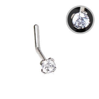 316L Stainless Steel Prong Set CZ L Bend Nose Ring-0