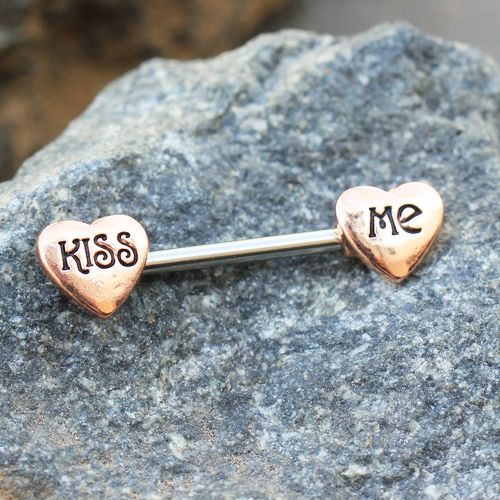Rose Gold "Kiss Me" Heart Nipple Bar-0