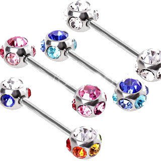 316L Surgical Steel Nipple Bar with Multi-Gemmed Balls-2