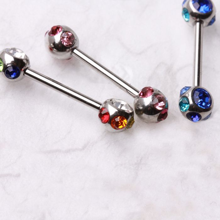 316L Surgical Steel Nipple Bar with Multi-Gemmed Balls-1