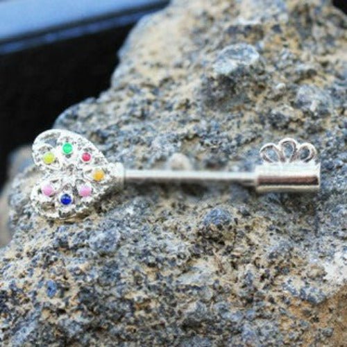 316L Stainless Steel Rainbow Key Nipple Bar-0