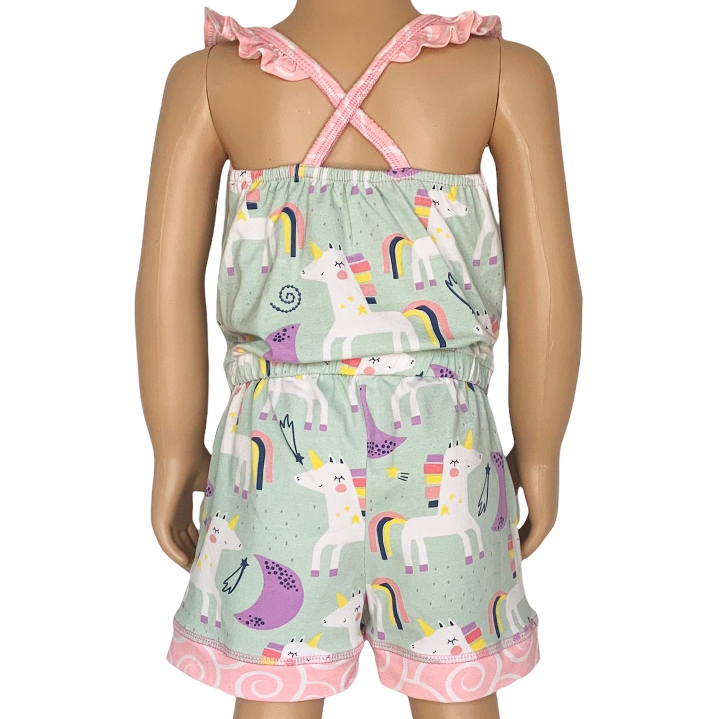 AnnLoren Little & Big Girls Jumpsuit Magical Unicorn Rainbows Spring Romper-1